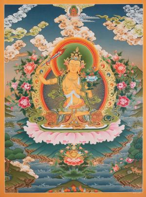 Arya Boddhisattva Manjushri Original Hand painted Thangka | Vajrayana Buddhism Painting